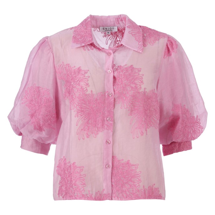 Enjoy Blouse ballon mouw borduring 127516 Roze Enjoy Blouse ballon mouw borduring 127516 Roze